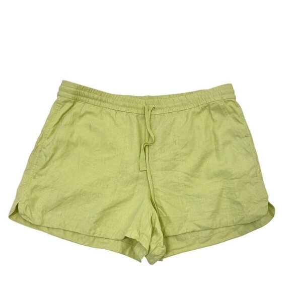 J. CREW Linen Blend Pull-On Lightweight Shorts Pockets Neon Yellow size Large - Picture 1 of 6